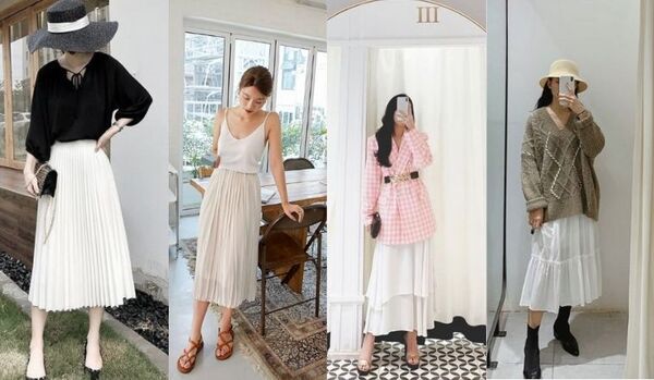 Chân váy trắng dài mặc với áo gì