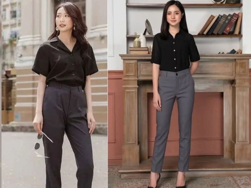 Áo đen phối quần xám – Phong cách hiện đại, cá tính