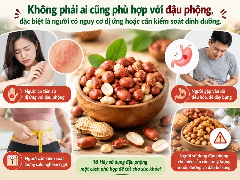 Không phải ai cũng phù hợp với đậu phộng, đặc biệt là người có nguy cơ dị ứng hoặc cần kiểm soát dinh dưỡng.