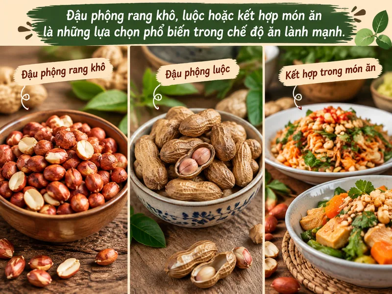 Đậu phộng rang khô, luộc hoặc kết hợp món ăn là những lựa chọn phổ biến trong chế độ ăn lành mạnh.