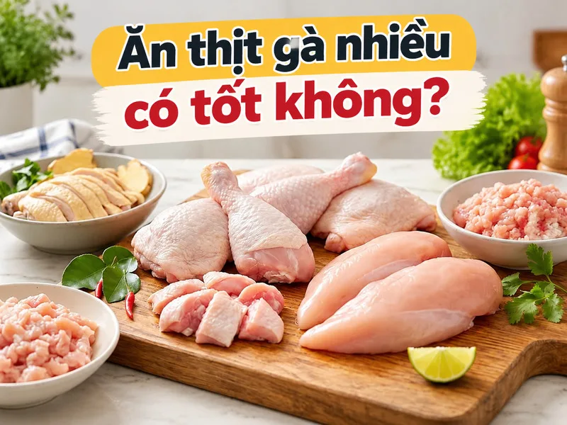 Thịt gà là nguồn protein phổ biến, cần được kết hợp cùng rau củ và nhiều nhóm thực phẩm để tạo chế độ ăn cân bằng.