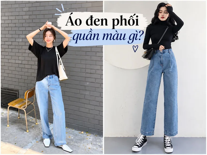Áo đen kết hợp quần jeans xanh mang đến vẻ trẻ trung, hiện đại và dễ ứng dụng trong nhiều hoàn cảnh thường ngày.